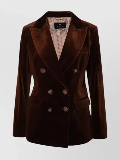 Etro Structured Shoulder Velvet Blazer In Brown