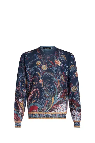 Etro Intarsia-knit Cashmere Blend Jumper In Blue