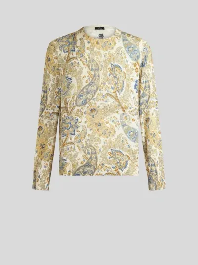 Etro Sweater With Floral Paisley Print In Beige