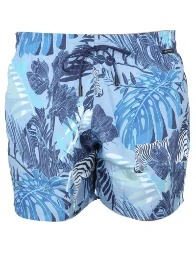 Etro Floral-print Swim Shorts In Blue