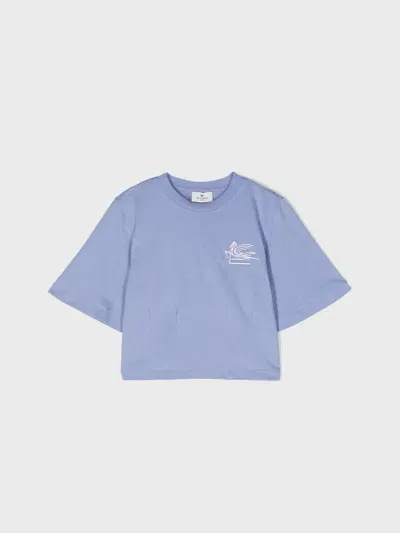 Etro Kids' Logo-embroidered Cotton T-shirt In Blue