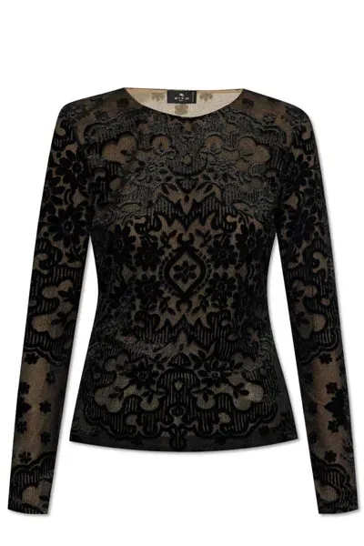 Etro Tulle And Jacquard Velvet Top In Black