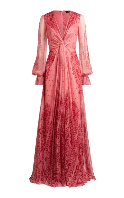 Etro Twisted Silk Maxi Dress In Pink