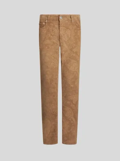 Etro Paisley-jacquard Slim-cut Trousers In Brown