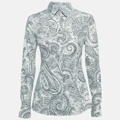 Pre-owned Etro White Printed Cotton Long Sleeve Shirt S