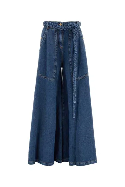 Etro Wide Leg High Waist Jeans In Blue