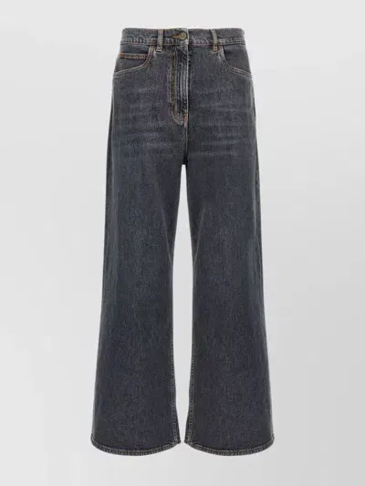 Etro Wide Leg Jeans With Belt Loops And Contrast Stitching In Grey