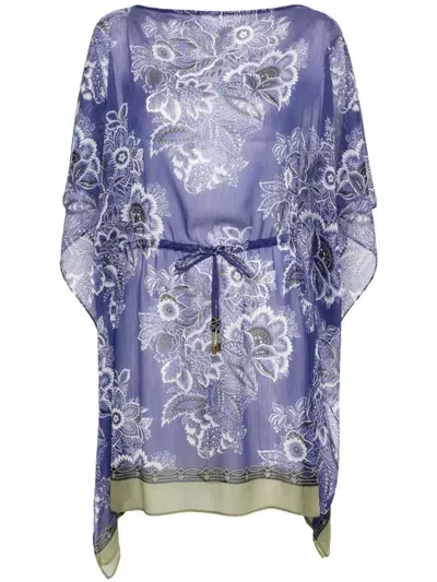 Etro Floral-print Mini Dress Coverup In 蓝色的