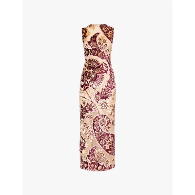 Etro Womenson Beige Floral Velour-jacquard Stretch-woven Midi Dress In Multi On Beige