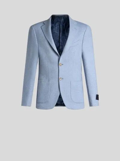 Etro Wool And Cashmere Blazer In Blau