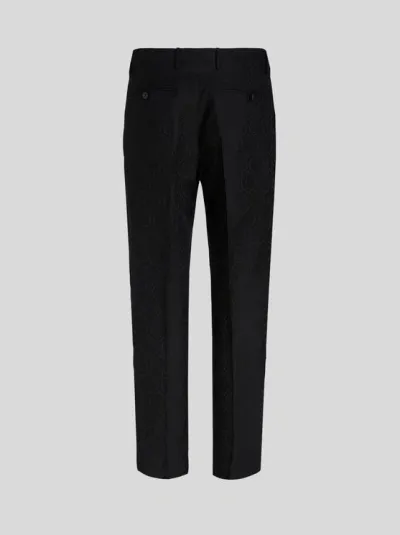 Etro Wool And Cotton Jacquard Trousers In Navy Blue