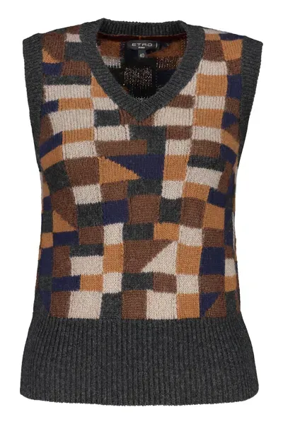 Etro Wool Blend Vest In Grey