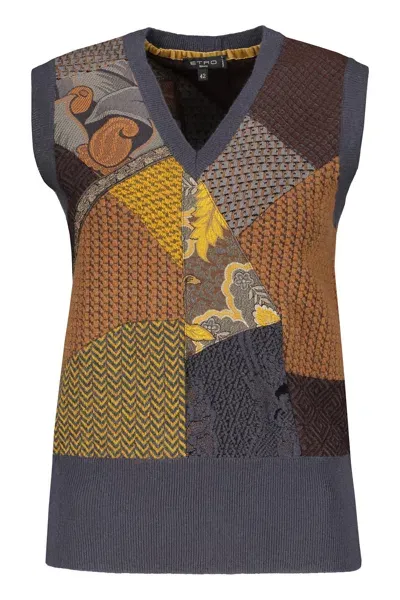 Etro Wool Blend Vest In Grey