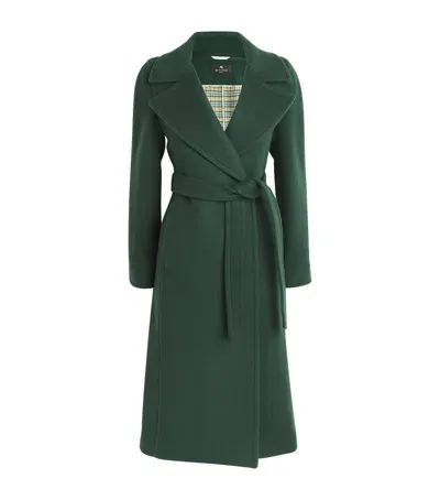 Etro Wool-cashmere Wrap Coat In Green