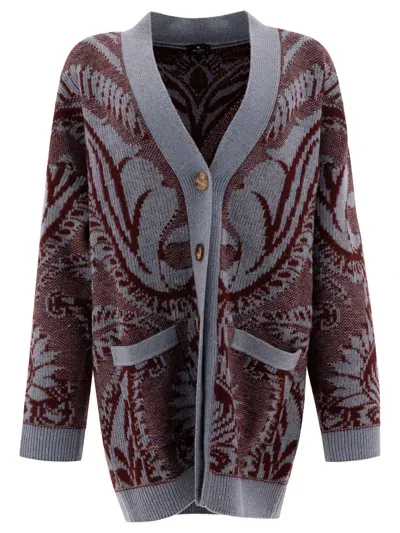 Etro Wool Jacquard Cardigan In Gray