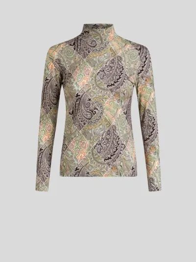 Etro Wool Jersey Top With Print In White