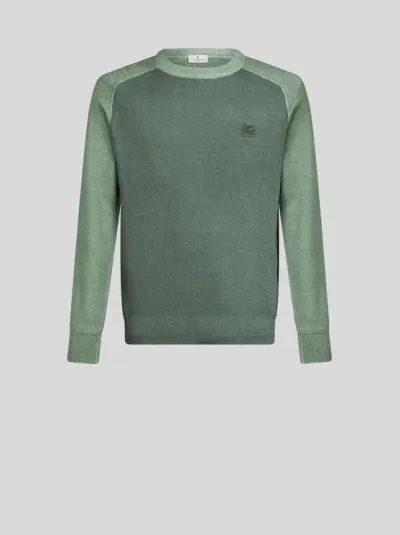 Etro Pegaso-embroidered Wool Jumper In Green