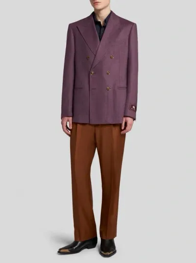 Etro Wool Trousers With Pleats In Brown