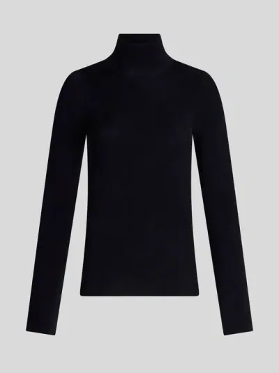 Etro Wool Turtleneck Sweater In Navy Blue