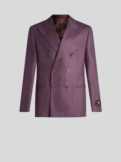 Etro Zweireihiger Blazer Aus Kaschmir In Violett