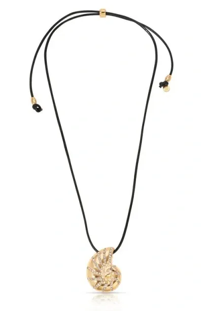 Ettika Swirl Shell Pendant Cord Necklace In Gold/black