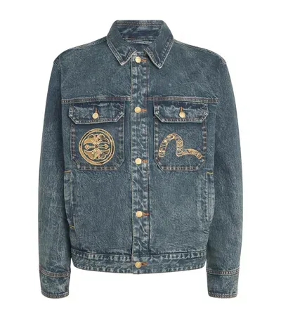 Evisu Embroidered Denim Jacket In Blue