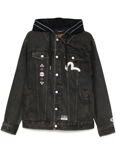 Evisu Patchwork Denim Jacket In Black