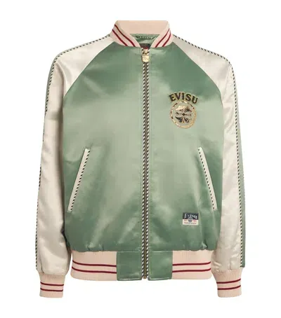 Evisu Satin Embroidered Bomber Jacket In Green