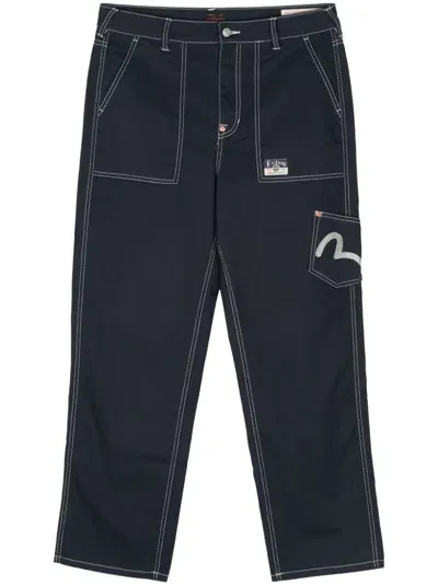 Evisu Seagull-embroidery Contrasting-stitch Trousers In 蓝色