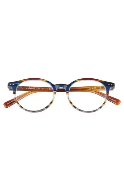 Eyebobs Case Closed 49mm Round Reading Glasses In Blue Multi/clear