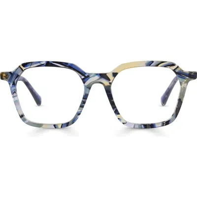 Eyebobs Foursquare 51mm Square Reading Glasses In Blue Pattern Layer