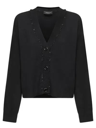 Fabiana Filippi Sequin-trim Cotton Cardigan In Black