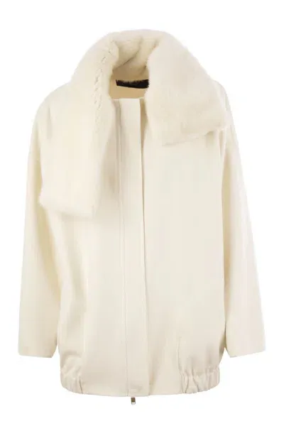 Fabiana Filippi Cashmere Caban With Fur Collar In Neutral