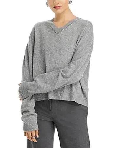 Fabiana Filippi Embellished V Neck Sweater In Medium Grey