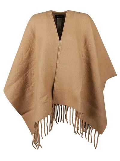 Fabiana Filippi Fringed Poncho In Camel