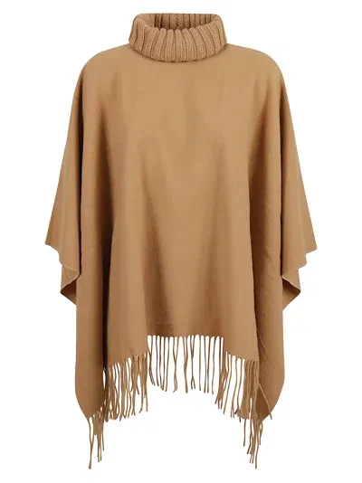 Fabiana Filippi Fringed Poncho In Brown