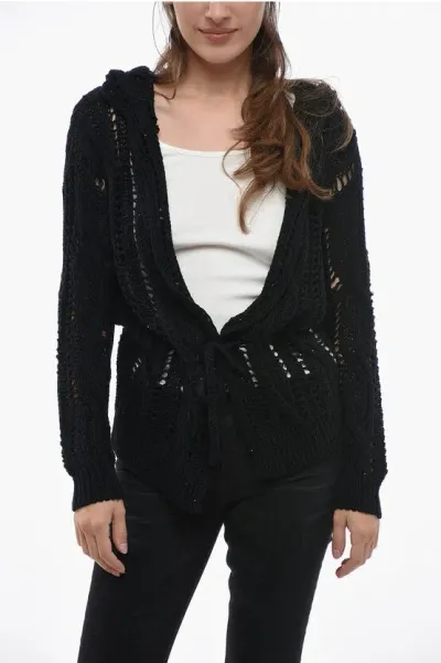 Fabiana Filippi Hooded Crochet Cardigan With Sequines In Black