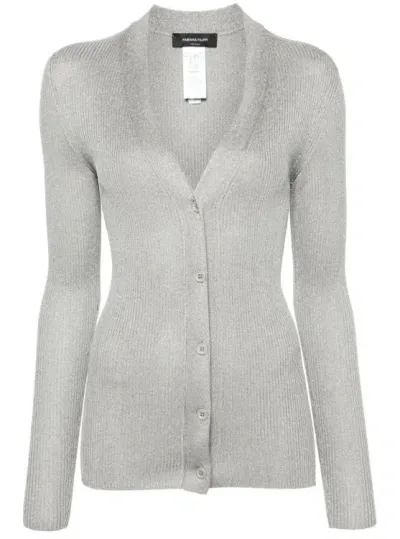 Fabiana Filippi Metallic-threading Ribbed-knit Cardigan In Grey