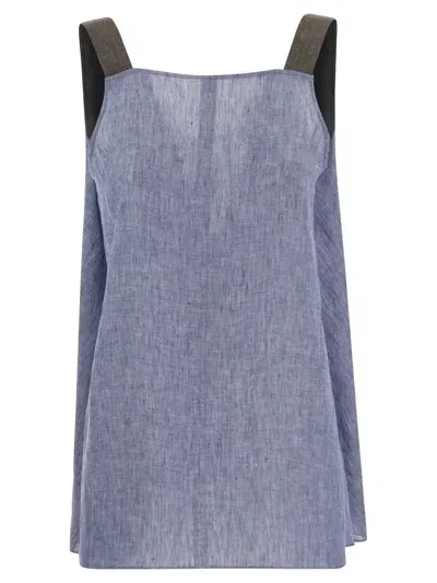 Fabiana Filippi Metallic Strap Linen Top In Denim