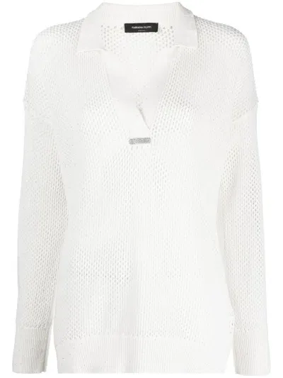 Fabiana Filippi Polo-collar Open-knit Jumper In White