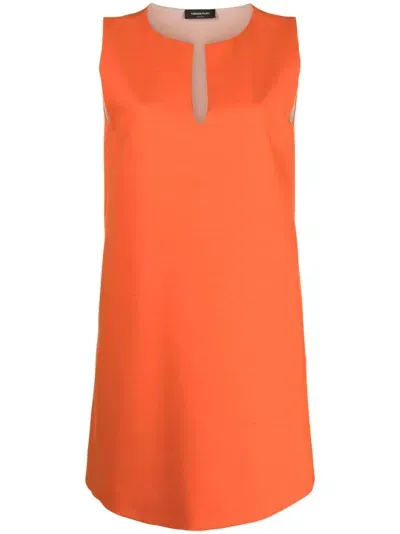 Fabiana Filippi Sleeveless Split-neck Stretch Wool Mini Dress In Arancio