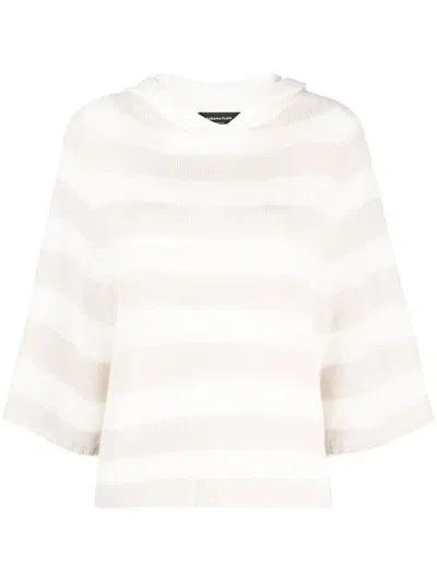 Fabiana Filippi Striped Cashmere Hooded Top In White