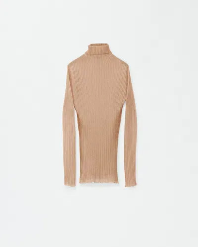 Fabiana Filippi Lurex-detailed Ribbed-knit Dress In Rose Gold