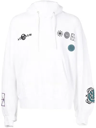 Facetasm Embroidered Drawstring-fastening Hoodie In White