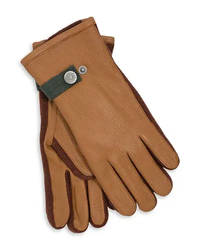 Faherty Leather, Wool & Nylon Gloves In Camel Solid