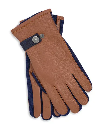 Faherty Leather, Wool & Nylon Gloves In Distressed Tan