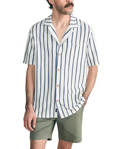 Faherty Cabana Floral Short Sleeve Terry Cloth Button-up Shirt In Ivory Storm Stripe