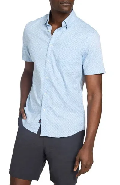 Faherty Movement Geo Print Short Sleeve Button-down Shirt In Atlantic Sky