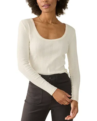 Faherty Pacific Pointelle Scoop Neck Top In Egret