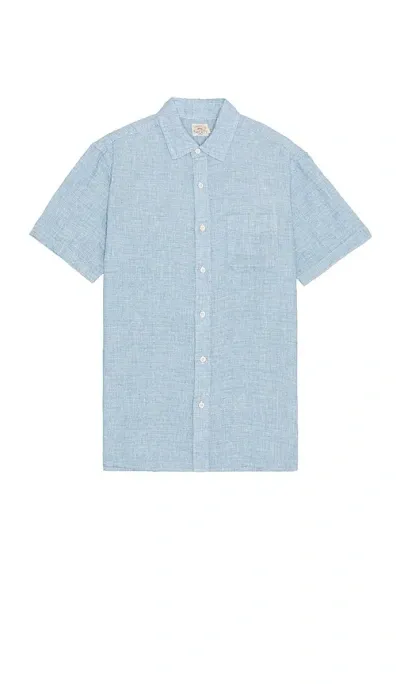 Faherty Short Sleeve Basketweave Shirt In Baby Blue